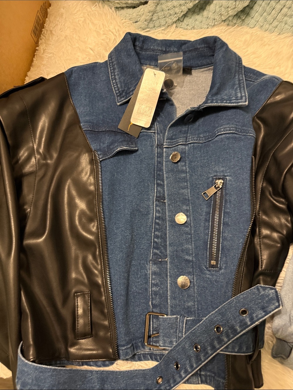 bebe Blue Denim Moto Jacket